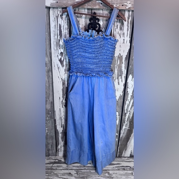 Sea New York Dakota Smocked Blue Denim Jumpsuit Size 2 See Description - Picture 3 of 12